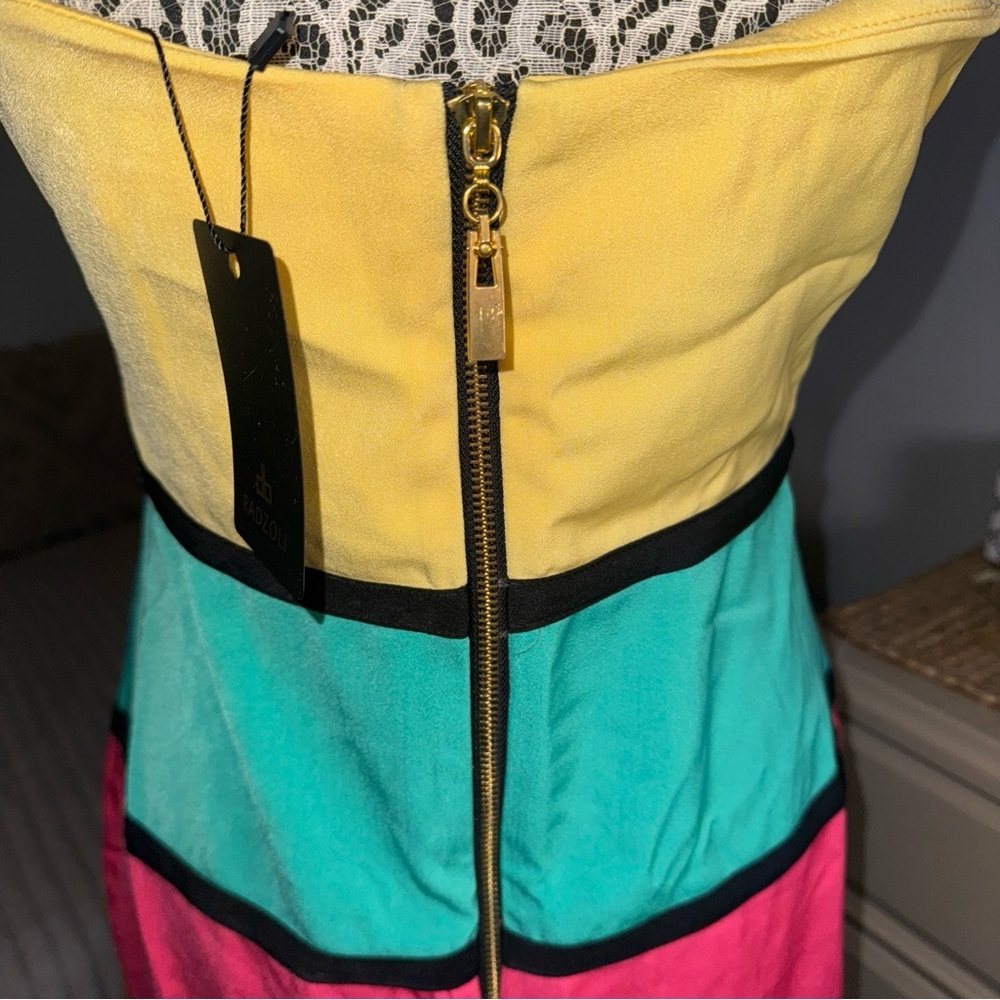 NWT Radzoli multi color colorblock bodycon removable straps dress sz: Large - Picture 3 of 12